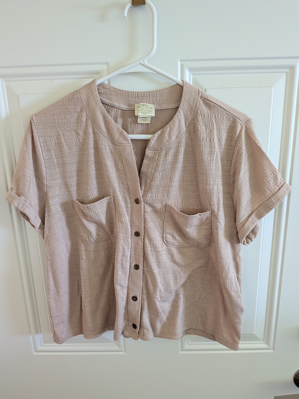 Short Sleeve Button-Front Shirt In Light Tan